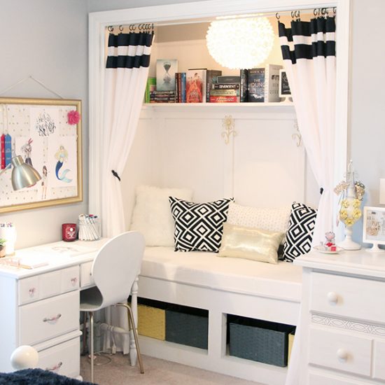 Closet transformed to Reading Nook